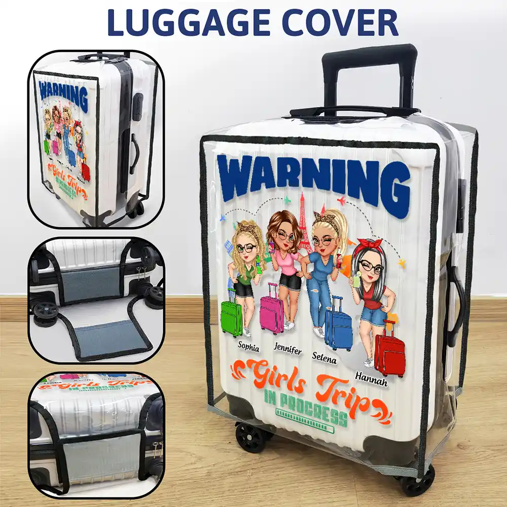 Warning Girls Trip In Progress - Personalized Clear Luggage Cover - Image 3