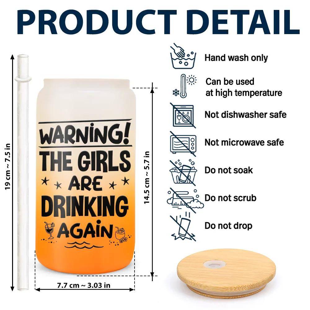 Warning The Girls Are Drinking Again Beach - Personalized Ombre Frosted Glass Can - Image 4
