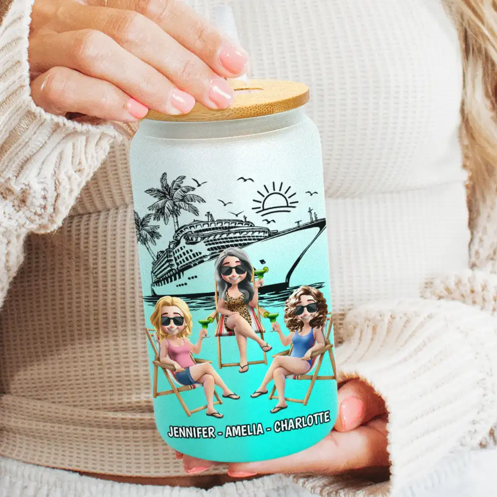 Warning The Girls Are Drinking Again Cruising - Personalized Ombre Frosted Glass Can - Image 2