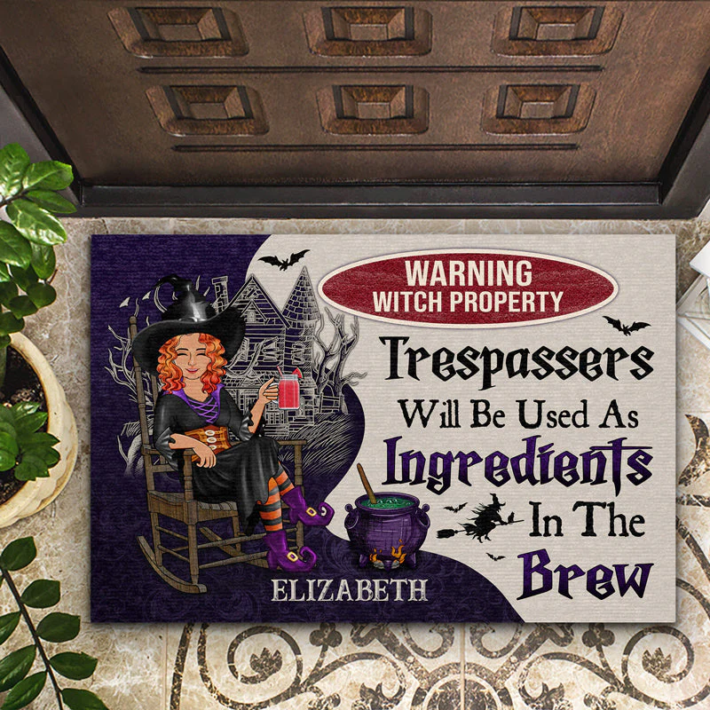 Warning Witch Property Trespassers Will Be Used As Ingredients In The Brew - Gift For Witches - Personalized Custom Doormat - Image 2