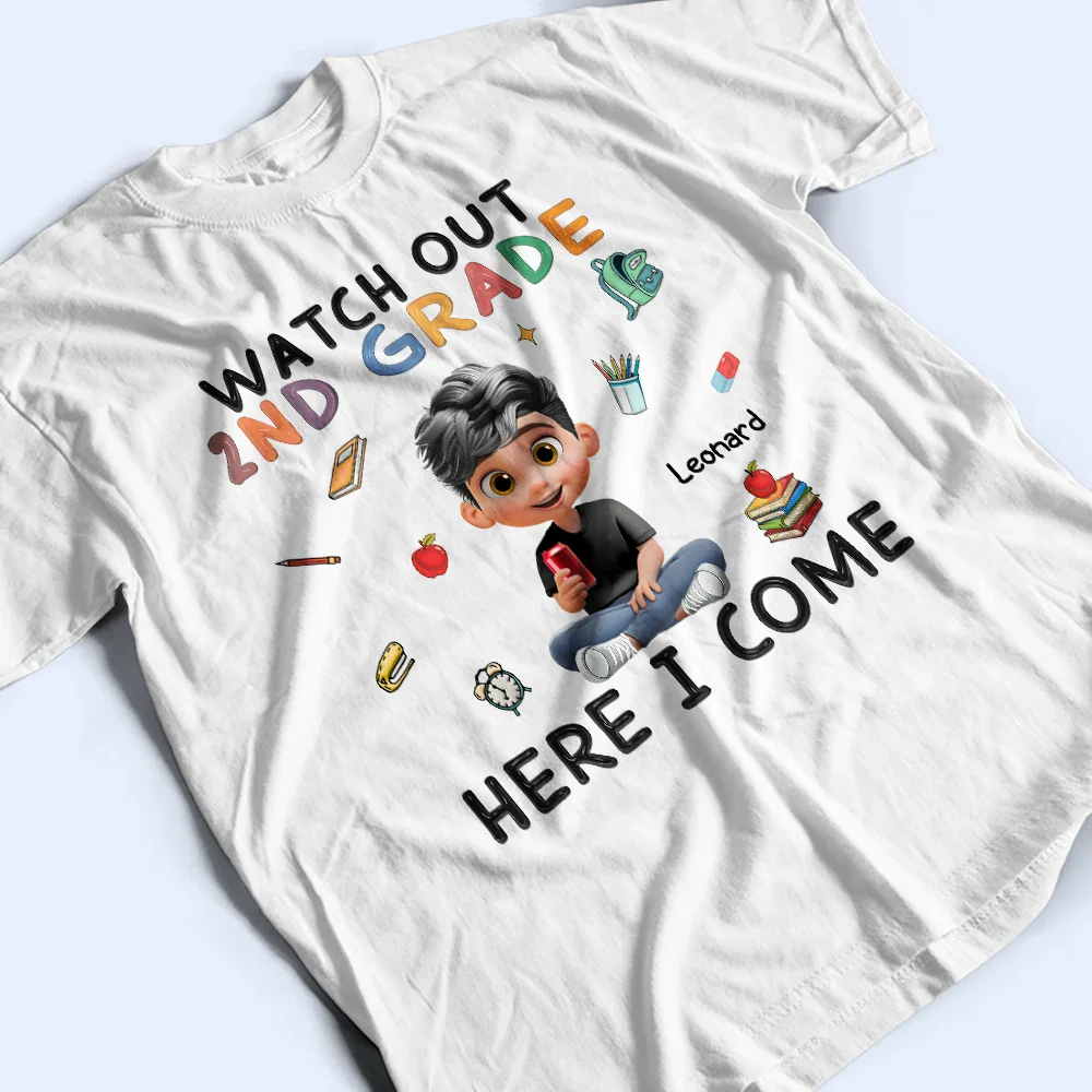 Watch Out Kindergarten Here I Come Sitting Kid - Personalized T Shirt - Image 3