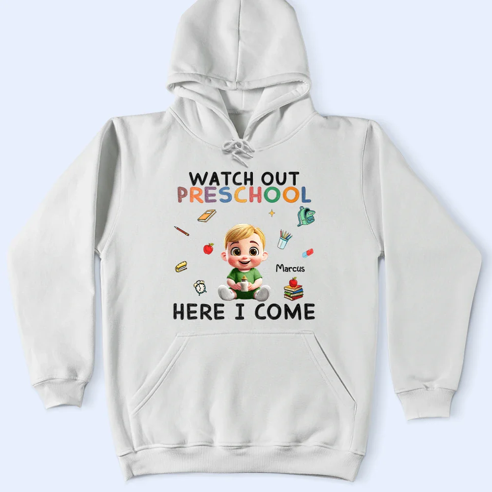 Watch Out Kindergarten Here I Come Sitting Kid - Personalized T Shirt - Image 4