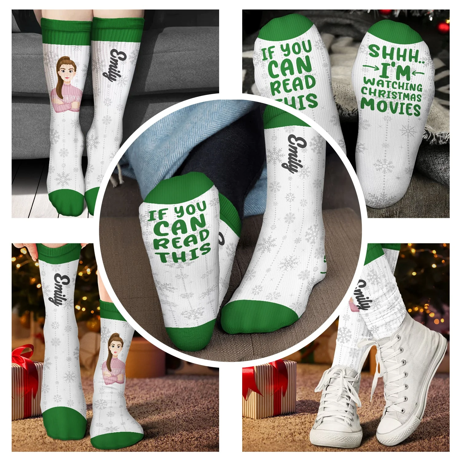 Watching Christmas Movies - Christmas Gift For Family - Personalized Socks - Image 4