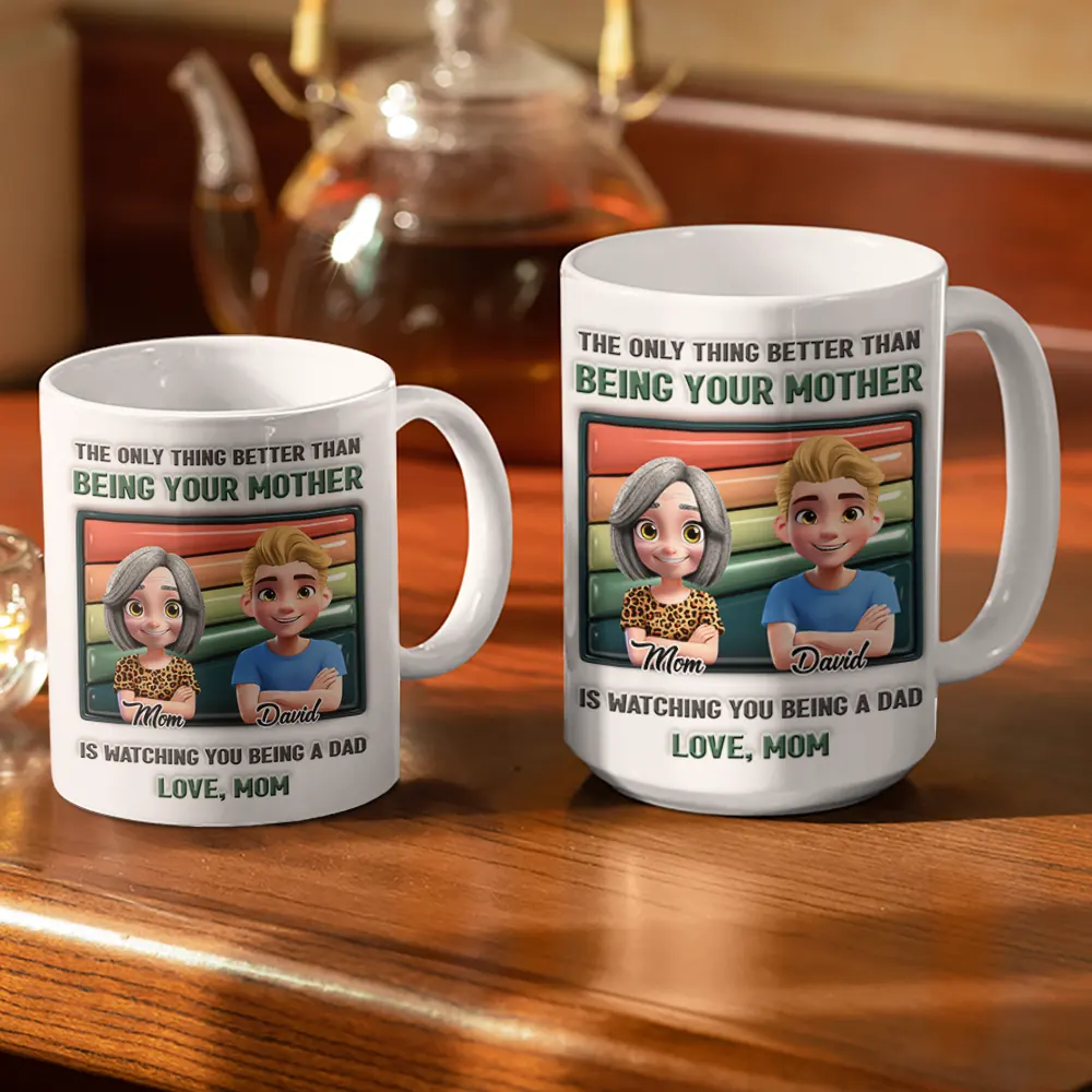 Watching You Being A Dad Mom - 3D Inflated Effect Printed, Personalized White Edge-to-Edge Mug - Image 3