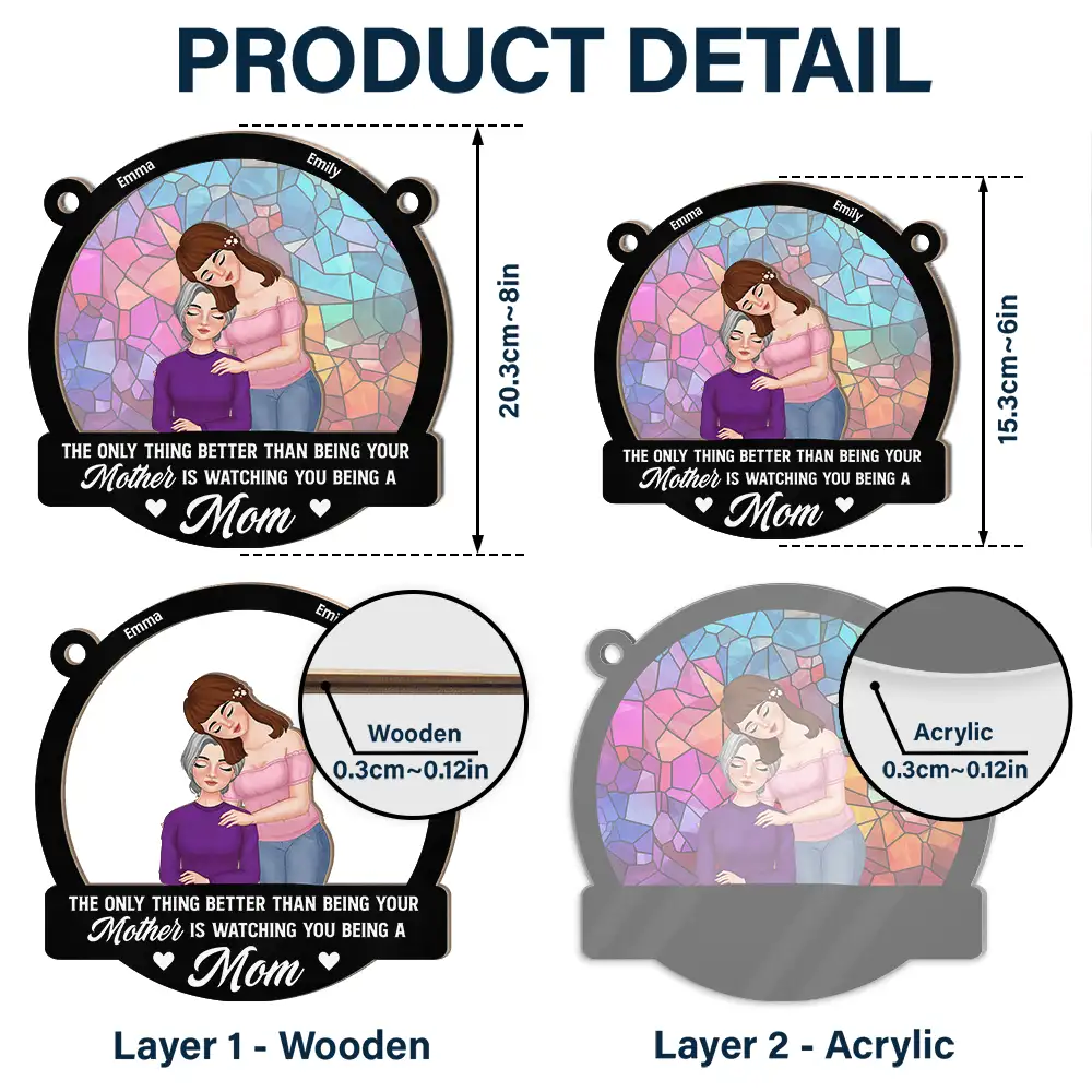 Watching You To Be A Mom - Personalized Window Hanging Suncatcher Ornament - Image 5