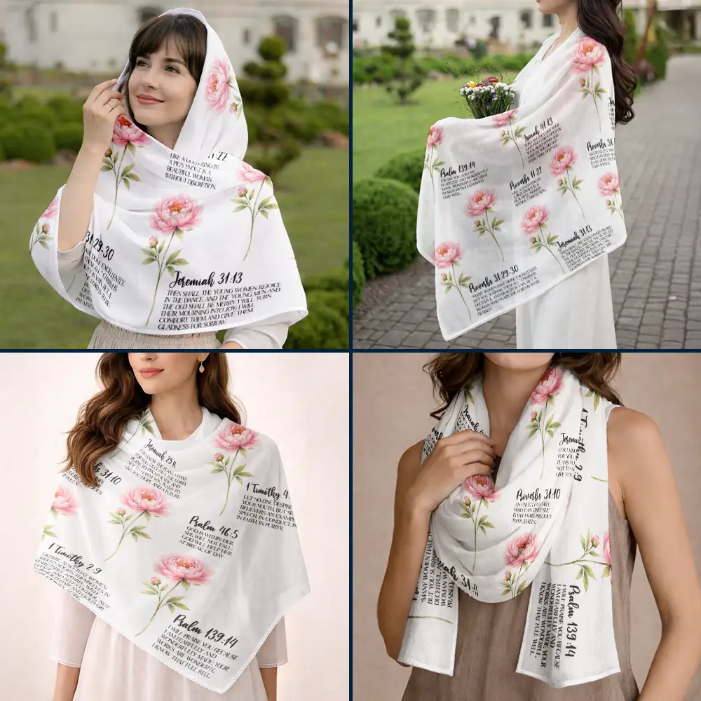Watercolor Birth Flower Bible Verses For Woman - Personalized Lightweight Soft Shawl - Image 6