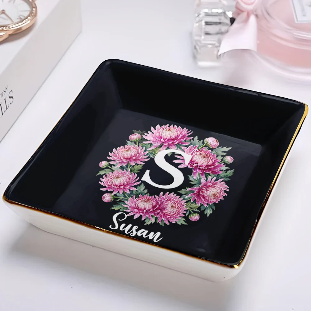 Watercolor Birth Flower Mother Daughter Sister Custom Name - Personalized Ring Dish - Image 2