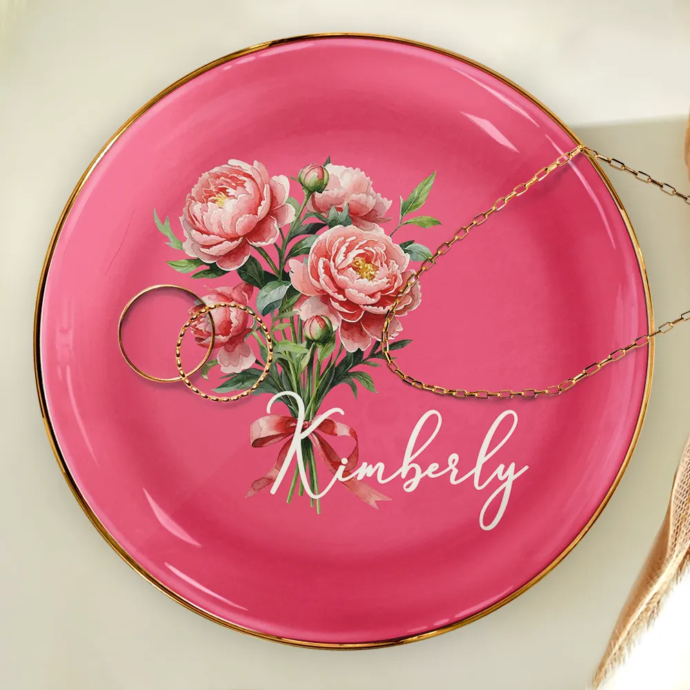 Watercolor Birth Flower Mother Daughter Sister Custom Name - Personalized Ring Dish - Image 4