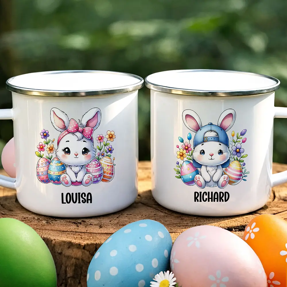 Watercolor Bunny Chicken - Personalized Enamel Mug