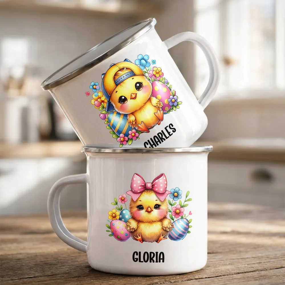 Watercolor Bunny Chicken - Personalized Enamel Mug - Image 2
