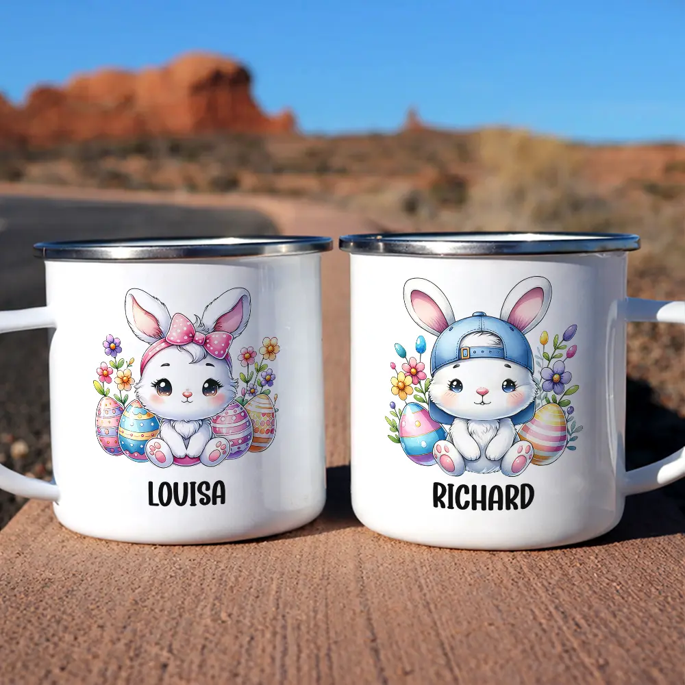 Watercolor Bunny Chicken - Personalized Enamel Mug - Image 6