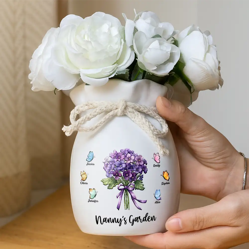 Watercolor Grandma's Garden Blooming With Love - Personalized Ribbon Tie Flower Vase - Image 4