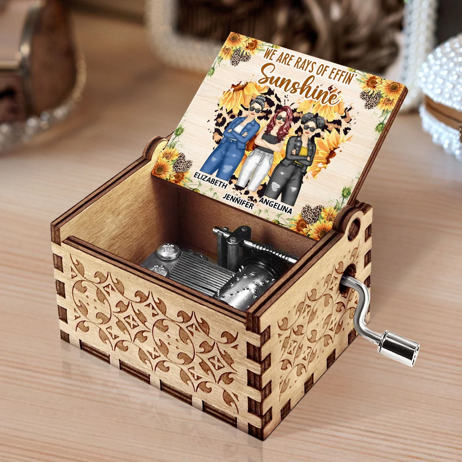 We Are Rays Of Sunshine - Birthday, Funny Gift For Bestie, Friend, Sister - Personalized Spin Button, Hand Crank Music Box - Image 3