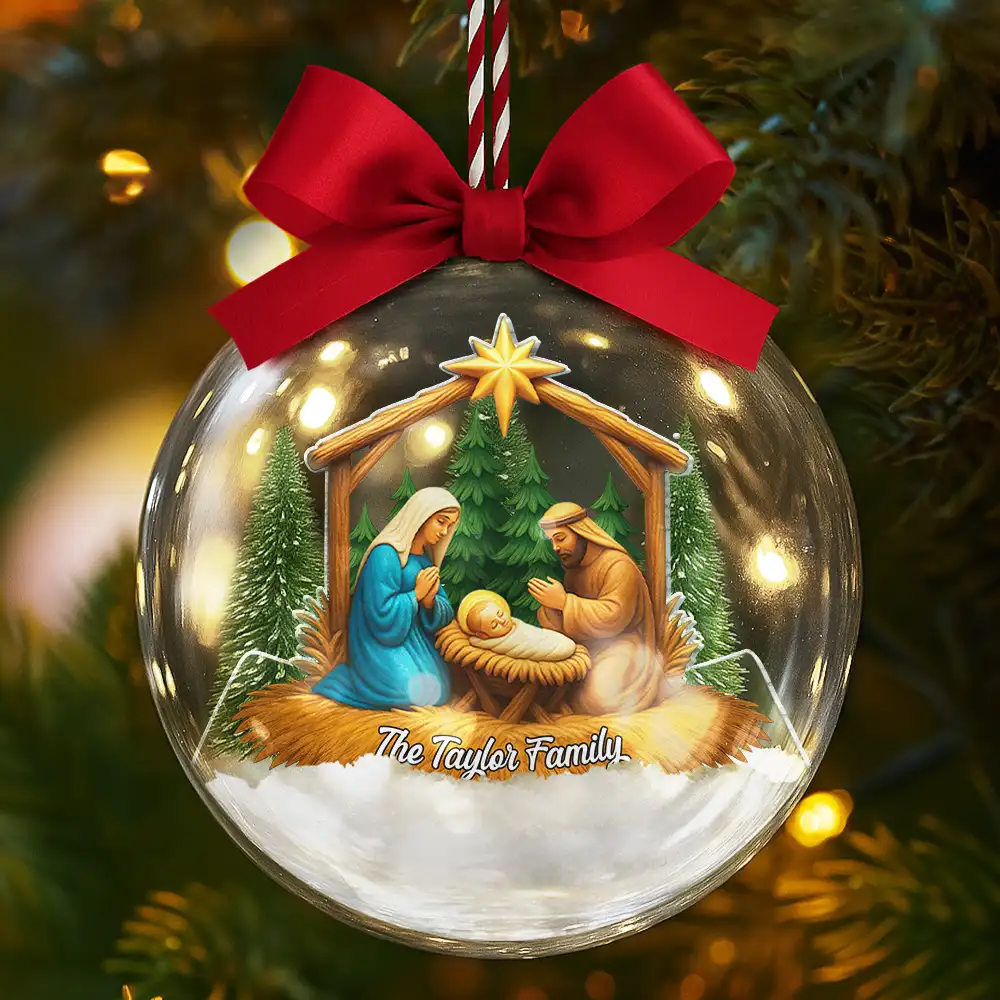 We Believe Nativity Family - Personalized 3D Acrylic Ball Ornament - Image 5