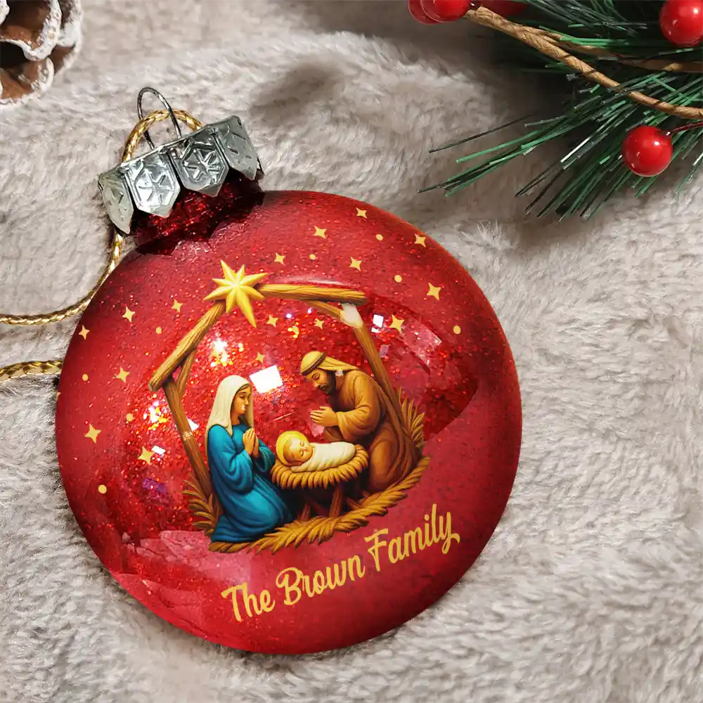 We Believe Nativity Family - Personalized Ball Ornament - Image 3