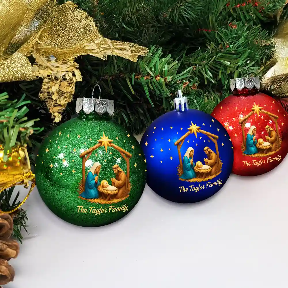 We Believe Nativity Family - Personalized Ball Ornament - Image 4