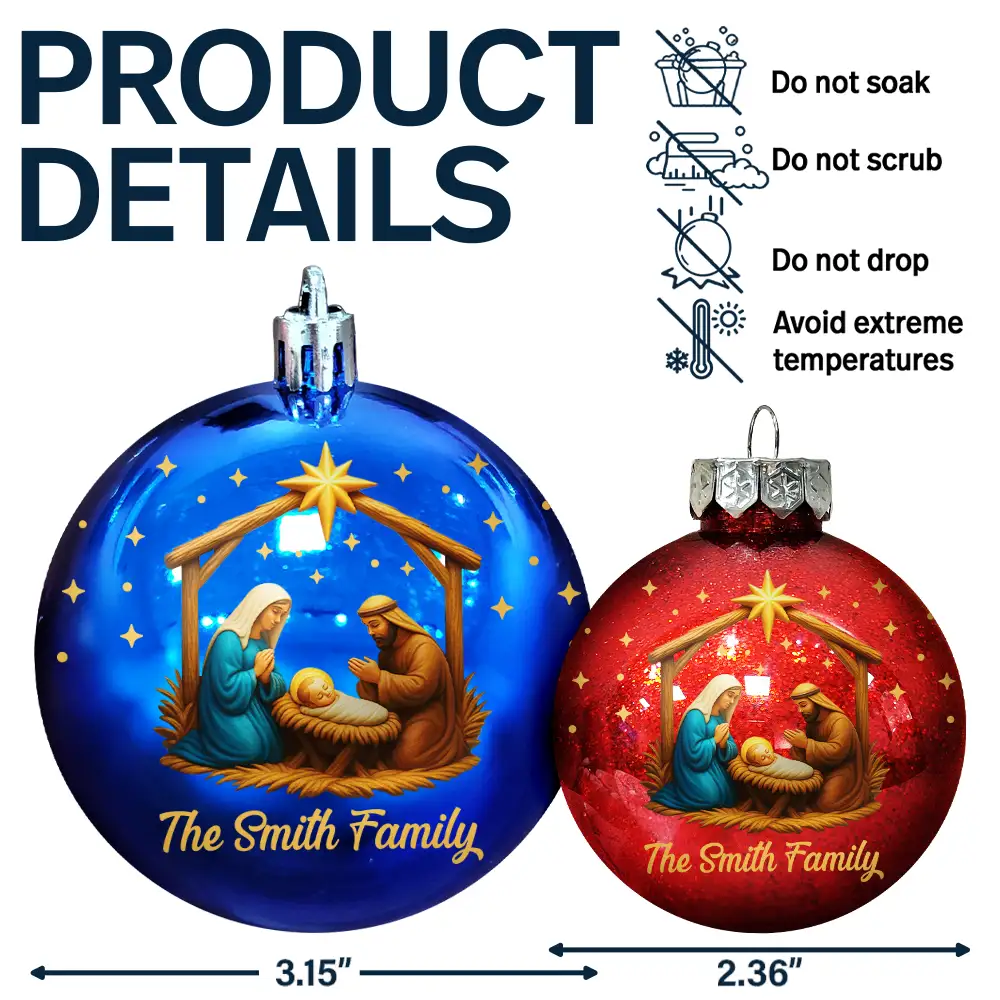 We Believe Nativity Family - Personalized Ball Ornament - Image 6