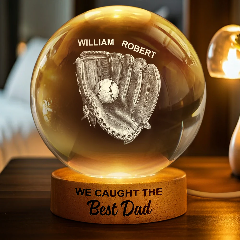 We Caught The Best Dad Papa Baseball - Personalized Crystal Globe Lamp - Image 2