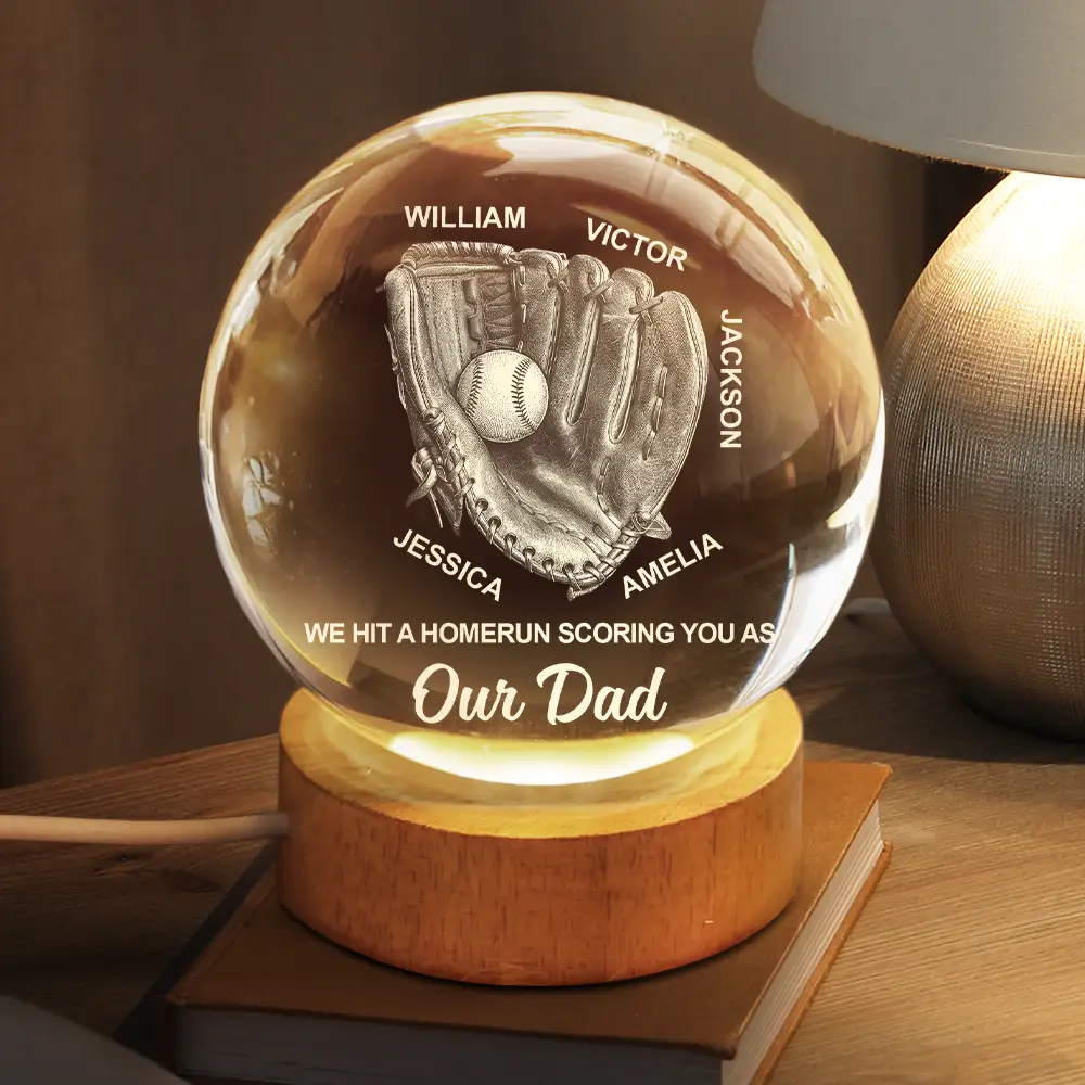 We Caught The Best Dad Papa Baseball - Personalized Crystal Globe Lamp - Image 4