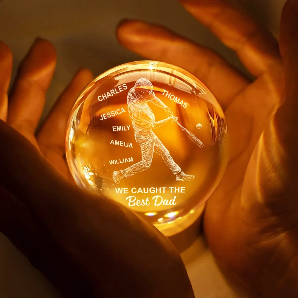 We Caught The Best Dad Papa Baseball - Personalized Crystal Globe Lamp - Image 6