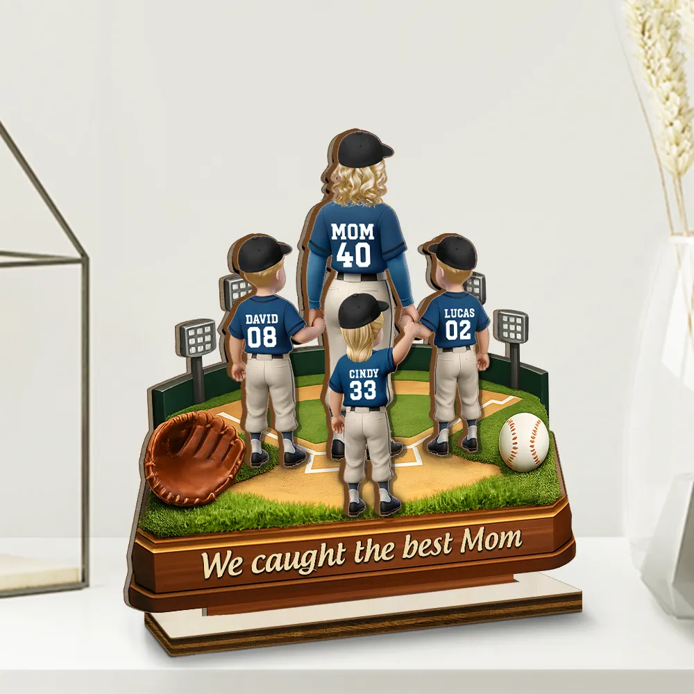 We Caught The Best Mom Baseball - Personalized Custom Shaped 2-Layered Wooden Plaque - Image 2