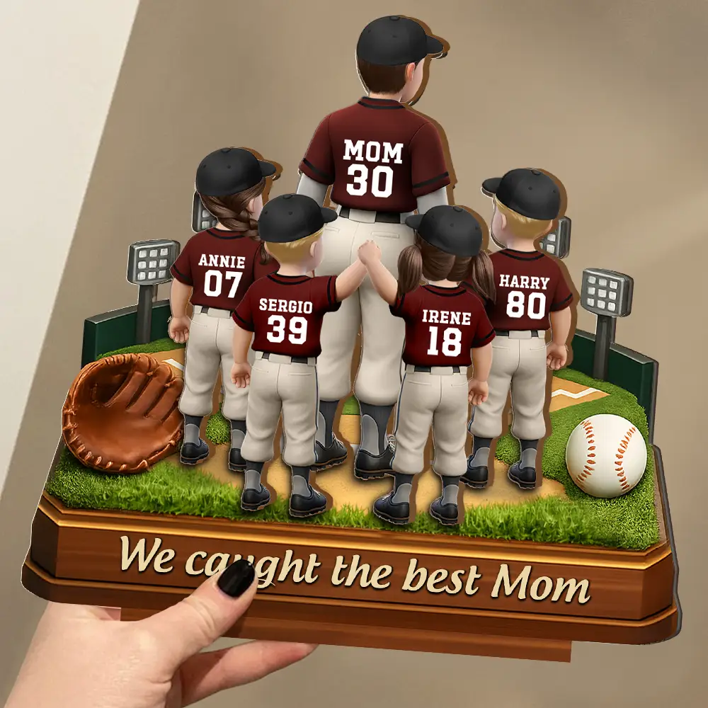 We Caught The Best Mom Baseball - Personalized Custom Shaped 2-Layered Wooden Plaque - Image 3