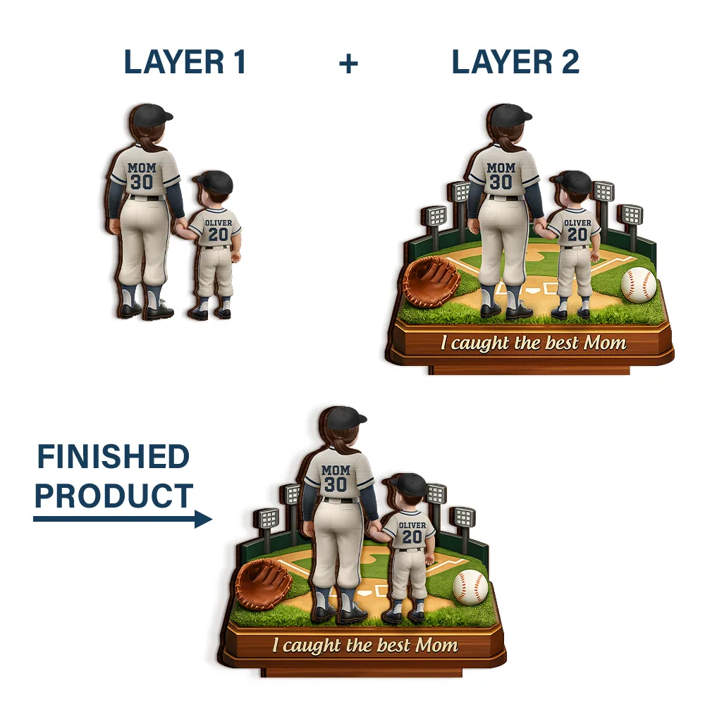 We Caught The Best Mom Baseball - Personalized Custom Shaped 2-Layered Wooden Plaque - Image 4