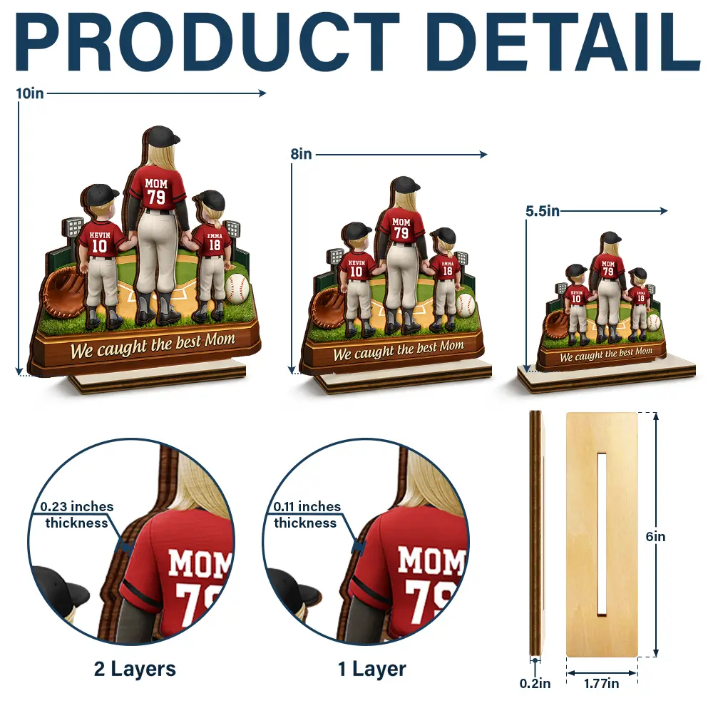 We Caught The Best Mom Baseball - Personalized Custom Shaped 2-Layered Wooden Plaque - Image 5