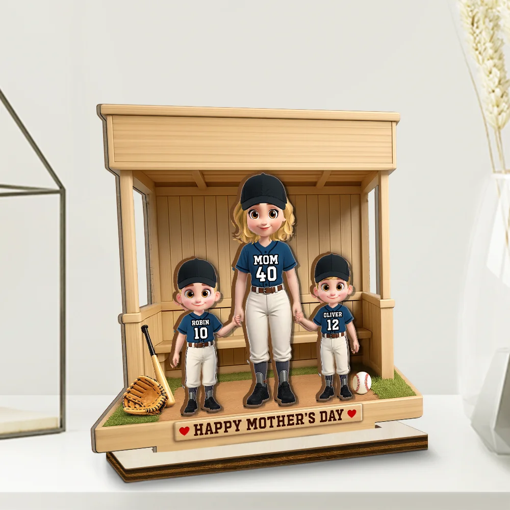 We Caught The Best Mom Baseball Standing Mom - Personalized Custom Shaped Wooden Plaque - Image 2