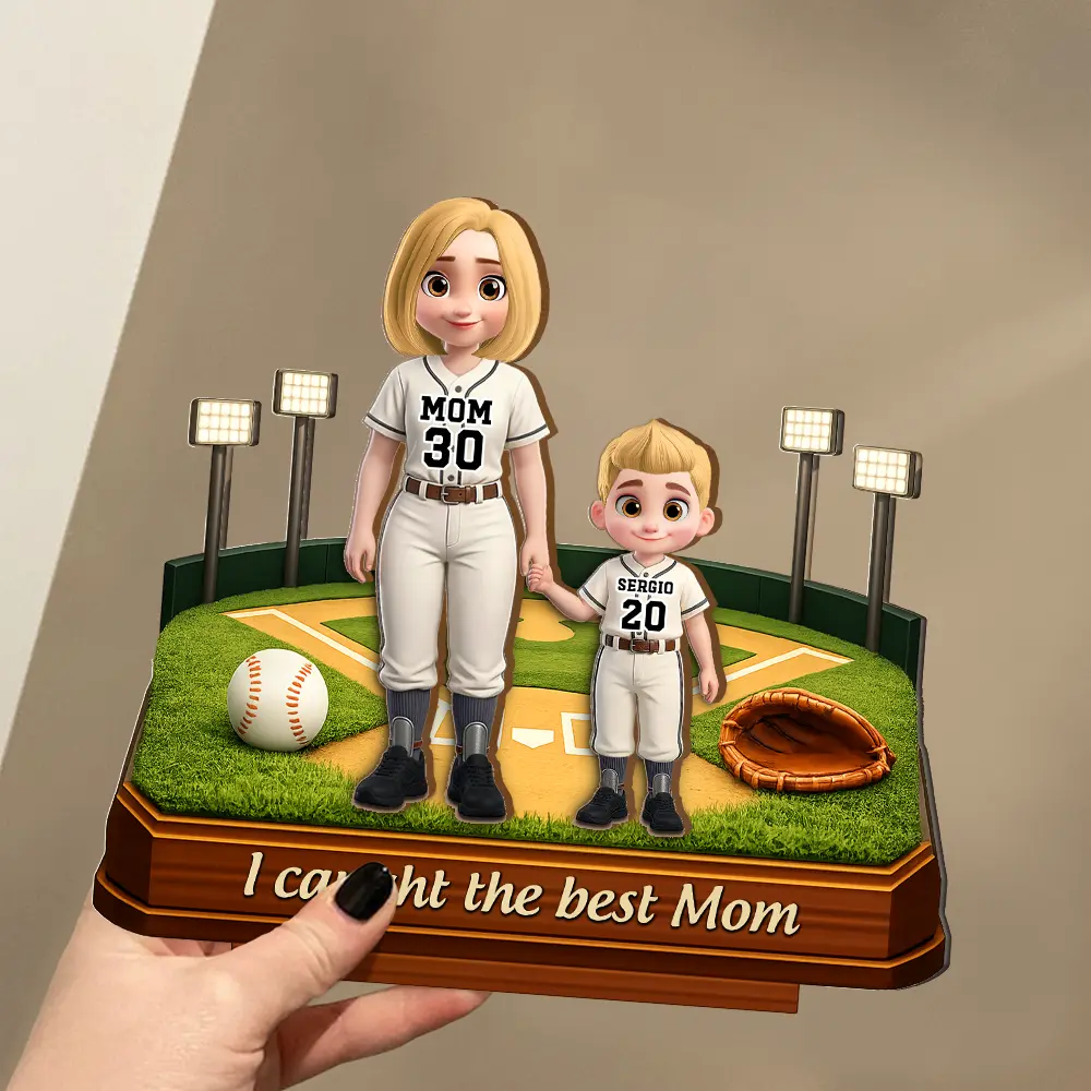 We Caught The Best Mom Baseball Standing Mom - Personalized Custom Shaped Wooden Plaque - Image 3