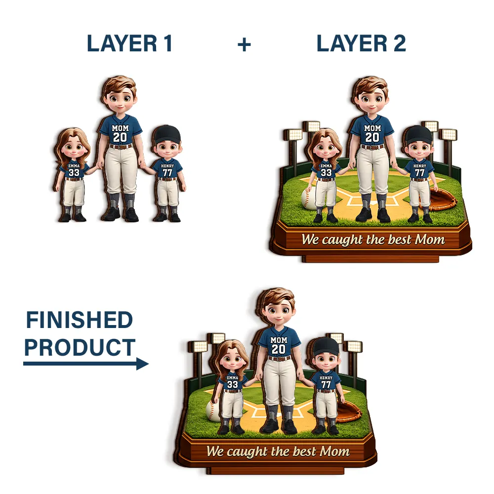 We Caught The Best Mom Baseball Standing Mom - Personalized Custom Shaped Wooden Plaque - Image 5
