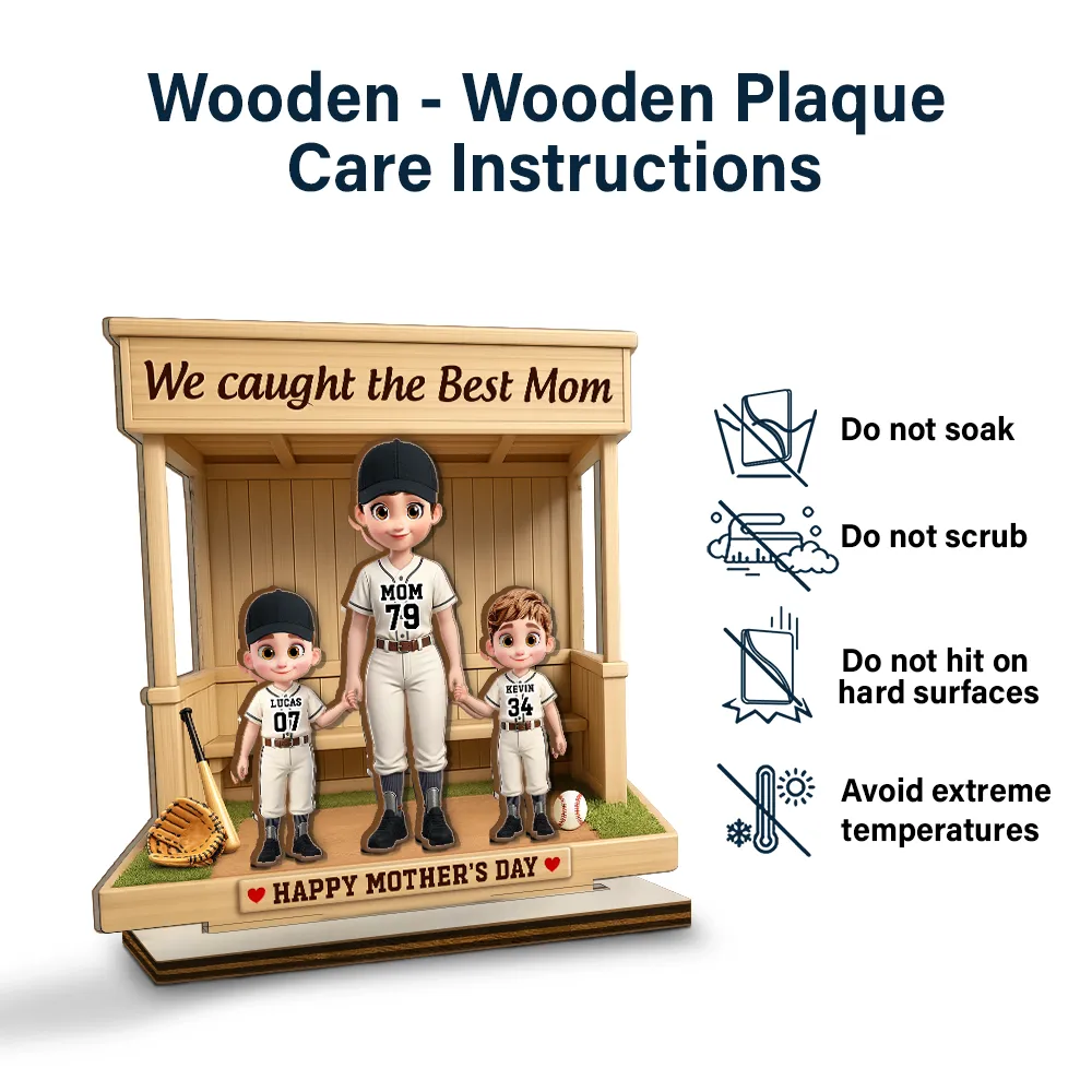 We Caught The Best Mom Baseball Standing Mom - Personalized Custom Shaped Wooden Plaque - Image 6