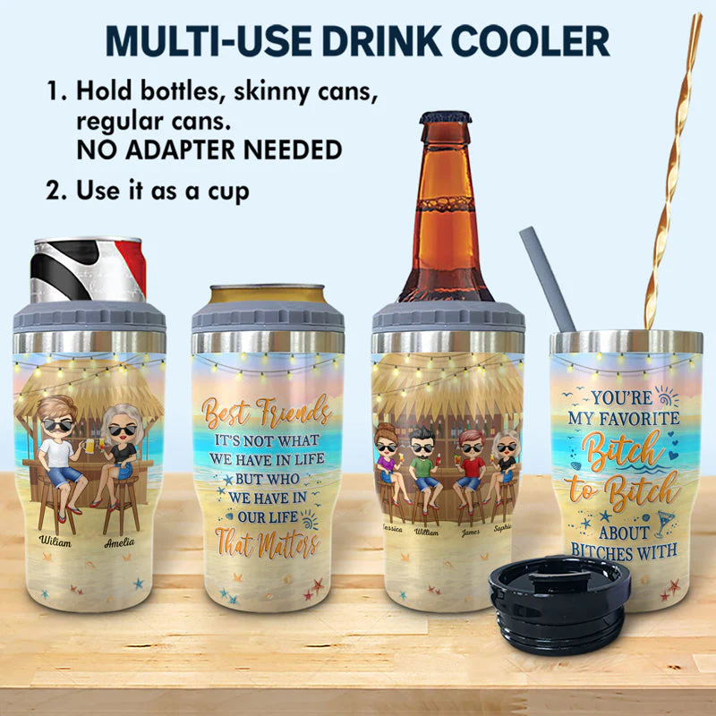 We Go Together Like Drunk And Disorderly Beach Vacation Best Friends - Bestie BFF Gift - Personalized Custom Triple 3 In 1 Can Cooler - Image 2