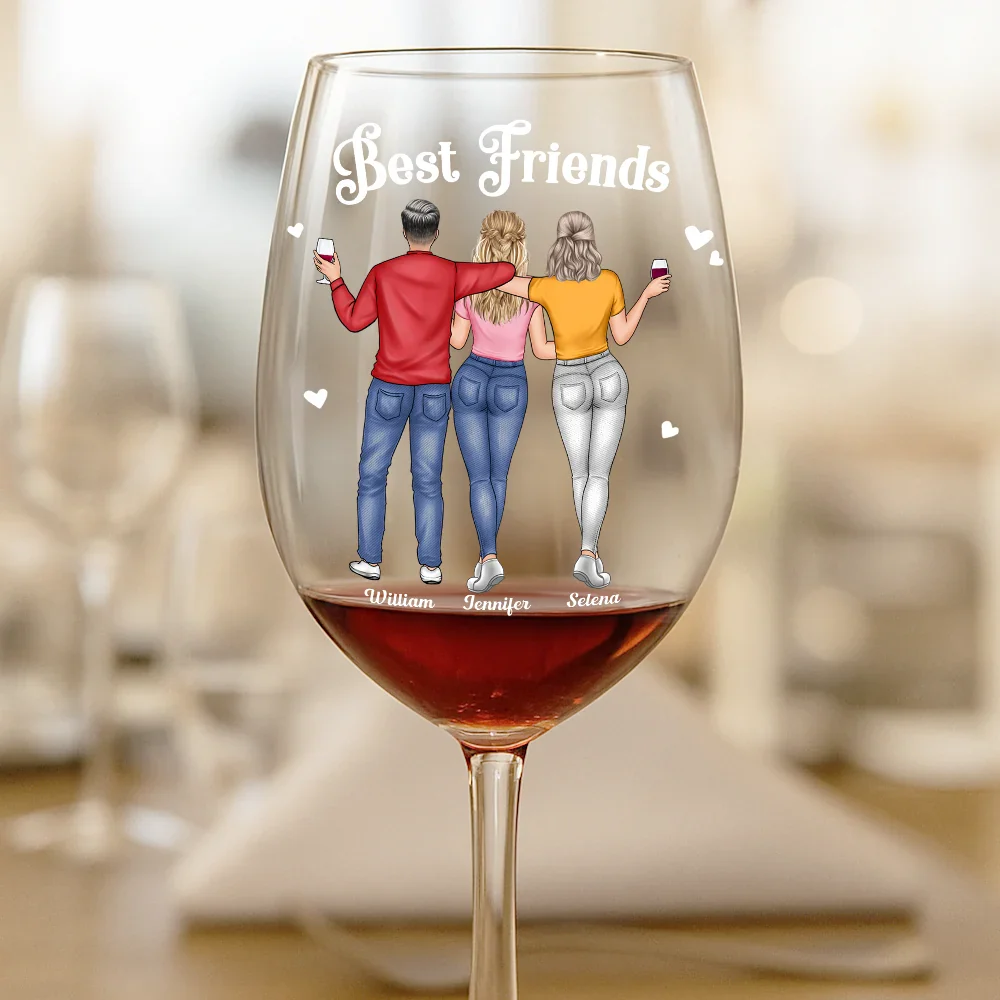 We Go Together Like Drunk And Disorderly Besties - Personalized Wine Glass - Image 2