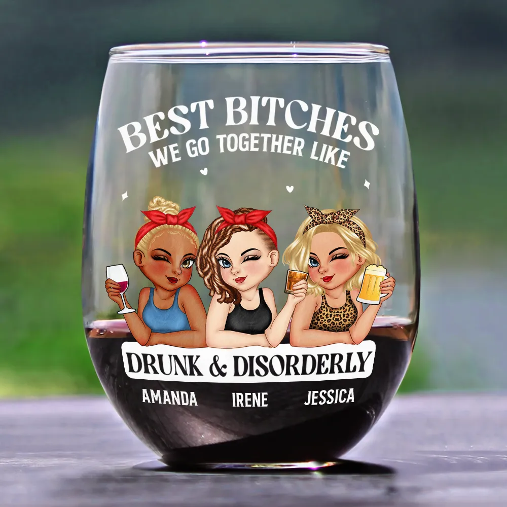 We Go Together Like Drunk And Disorderly - Personalized Stemless Wine Glass - Image 2