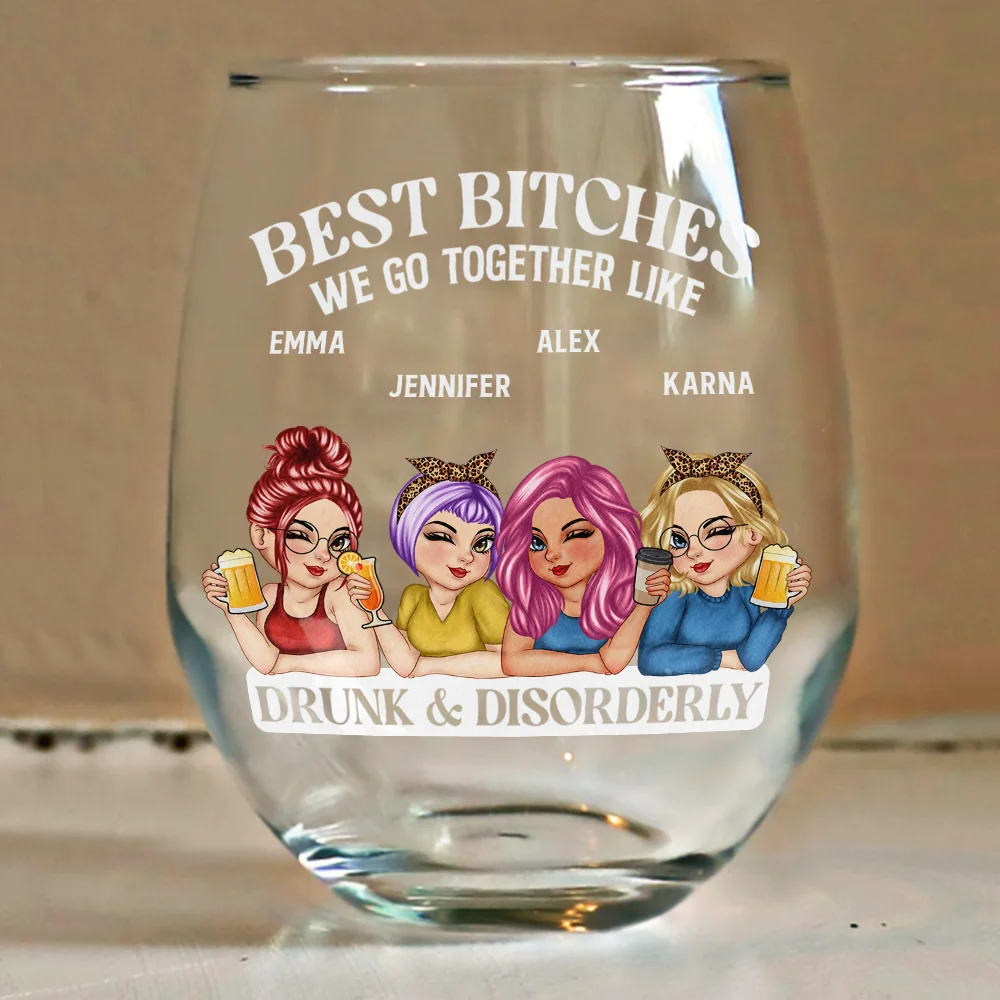 We Go Together Like Drunk And Disorderly - Personalized Stemless Wine Glass - Image 4