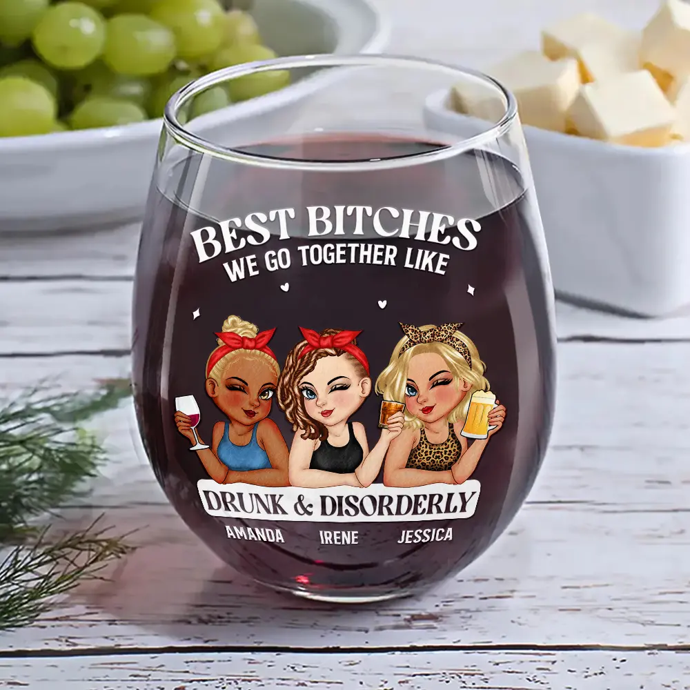 We Go Together Like Drunk And Disorderly - Personalized Stemless Wine Glass - Image 6