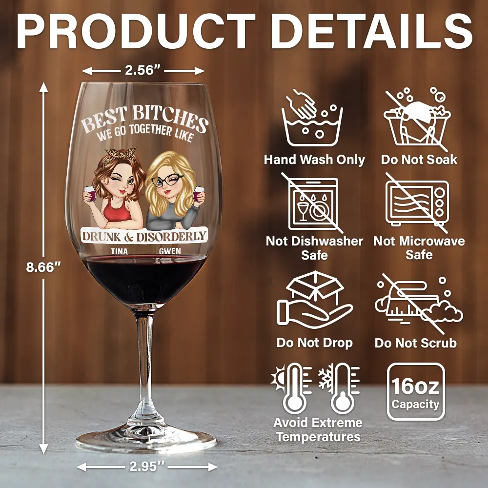 We Go Together Like Drunk And Disorderly - Personalized Wine Glass - Image 5