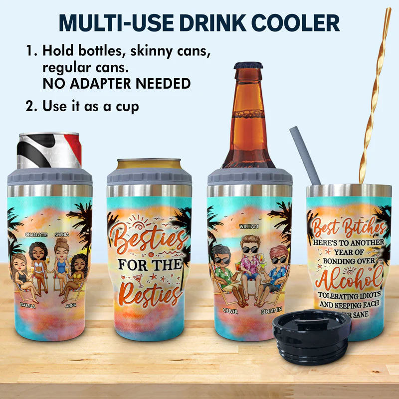 We Go Together Like Drunk & Disorderly Beach Best Friends - Bestie BFF Gift - Personalized Custom Triple 3 In 1 Can Cooler - Image 2