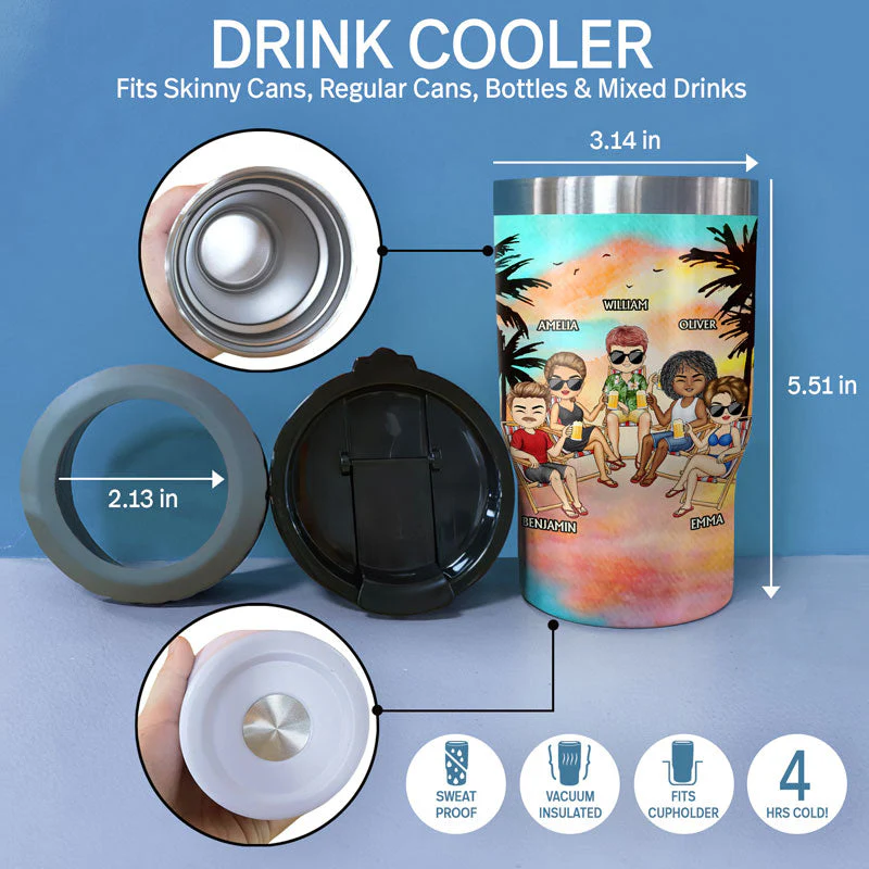 We Go Together Like Drunk & Disorderly Beach Best Friends - Bestie BFF Gift - Personalized Custom Triple 3 In 1 Can Cooler - Image 4