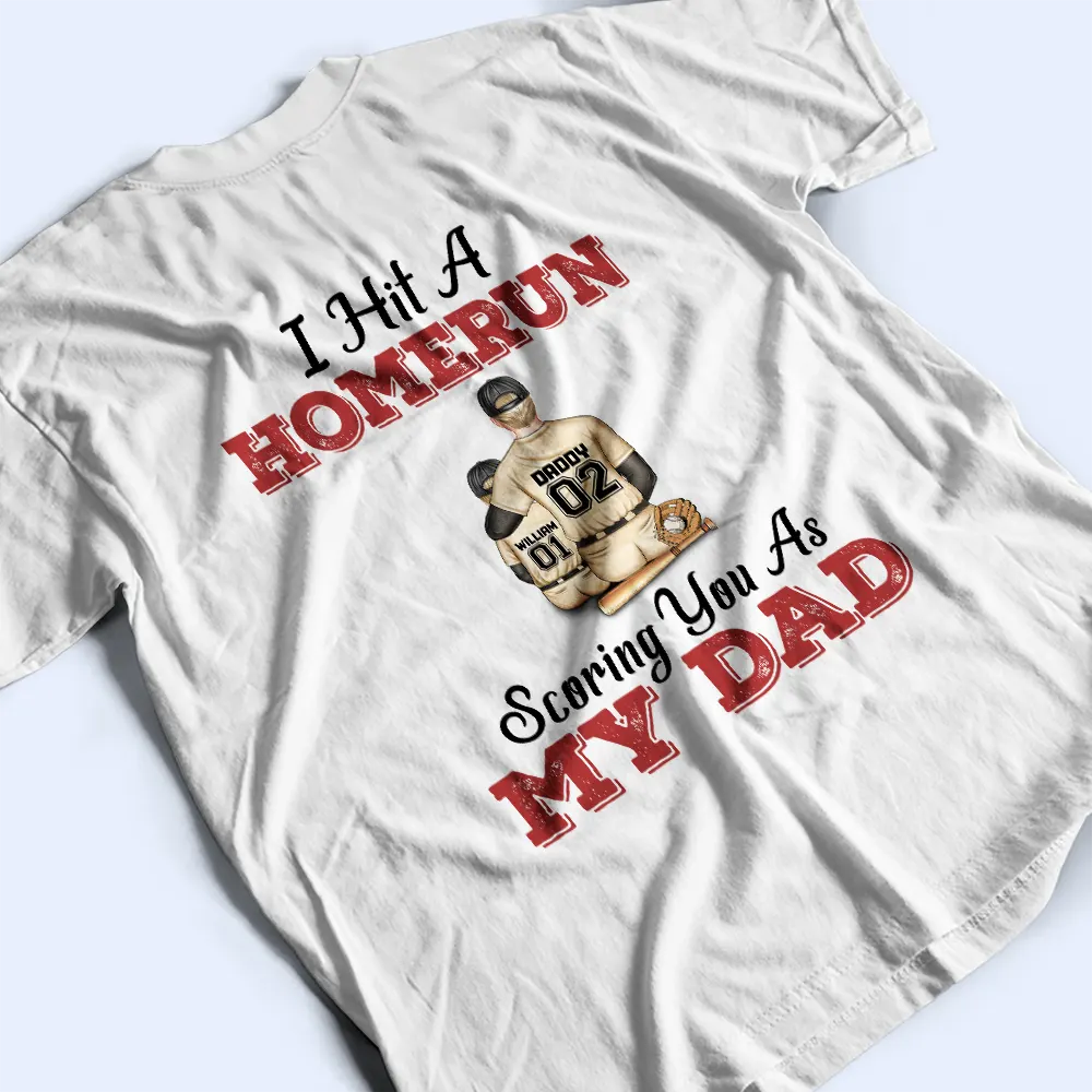We Hit A Homerun Scoring You As Our Dad - Personalized Back Printed T Shirt - Image 3