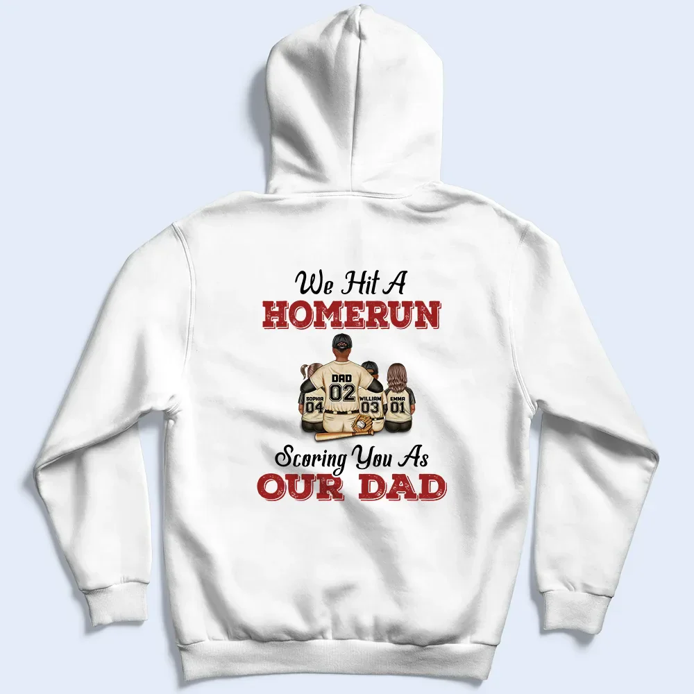 We Hit A Homerun Scoring You As Our Dad - Personalized Back Printed T Shirt - Image 4