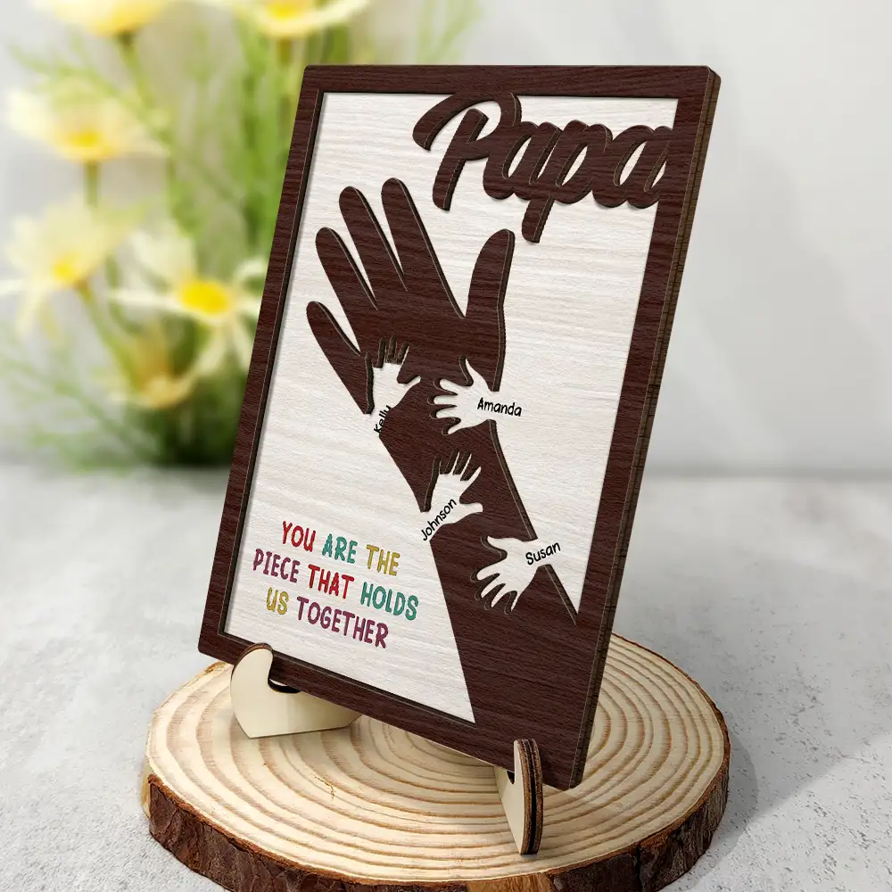 We Hold Our Hands Together And Forever - Personalized 2-Layered Wooden Plaque With Stand - Image 2
