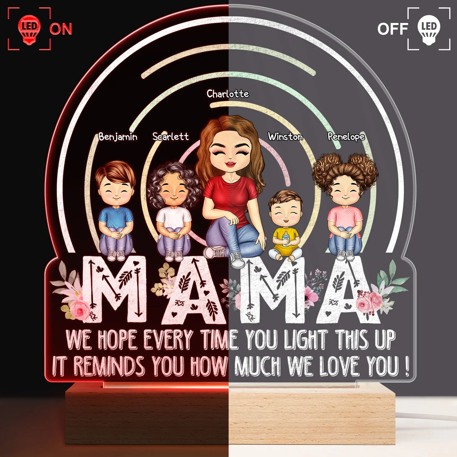 We Hope Every Time You Light This Up - Birthday, Loving Gift For Mom, Mother, Grandma, Grandmother - Personalized Custom 3D Led Light Wooden Base - Image 3