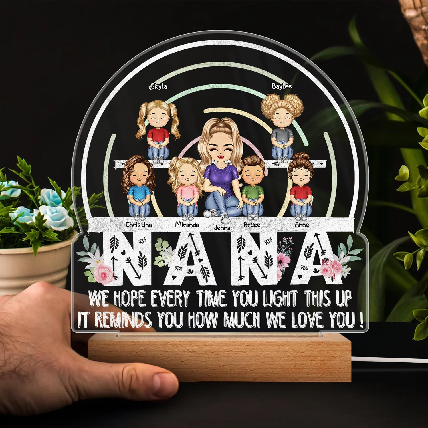 We Hope Every Time You Light This Up - Birthday, Loving Gift For Mom, Mother, Grandma, Grandmother - Personalized Custom 3D Led Light Wooden Base - Image 4