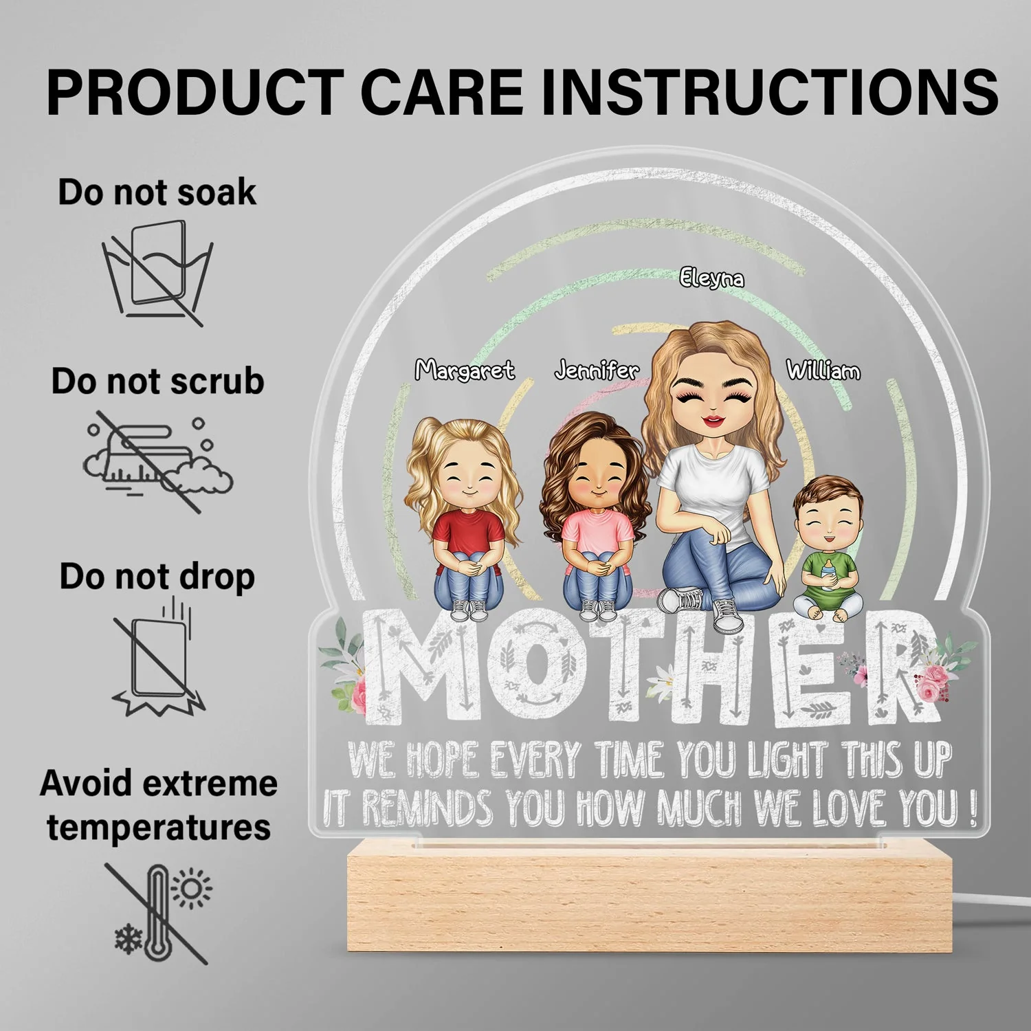 We Hope Every Time You Light This Up - Birthday, Loving Gift For Mom, Mother, Grandma, Grandmother - Personalized Custom 3D Led Light Wooden Base - Image 6