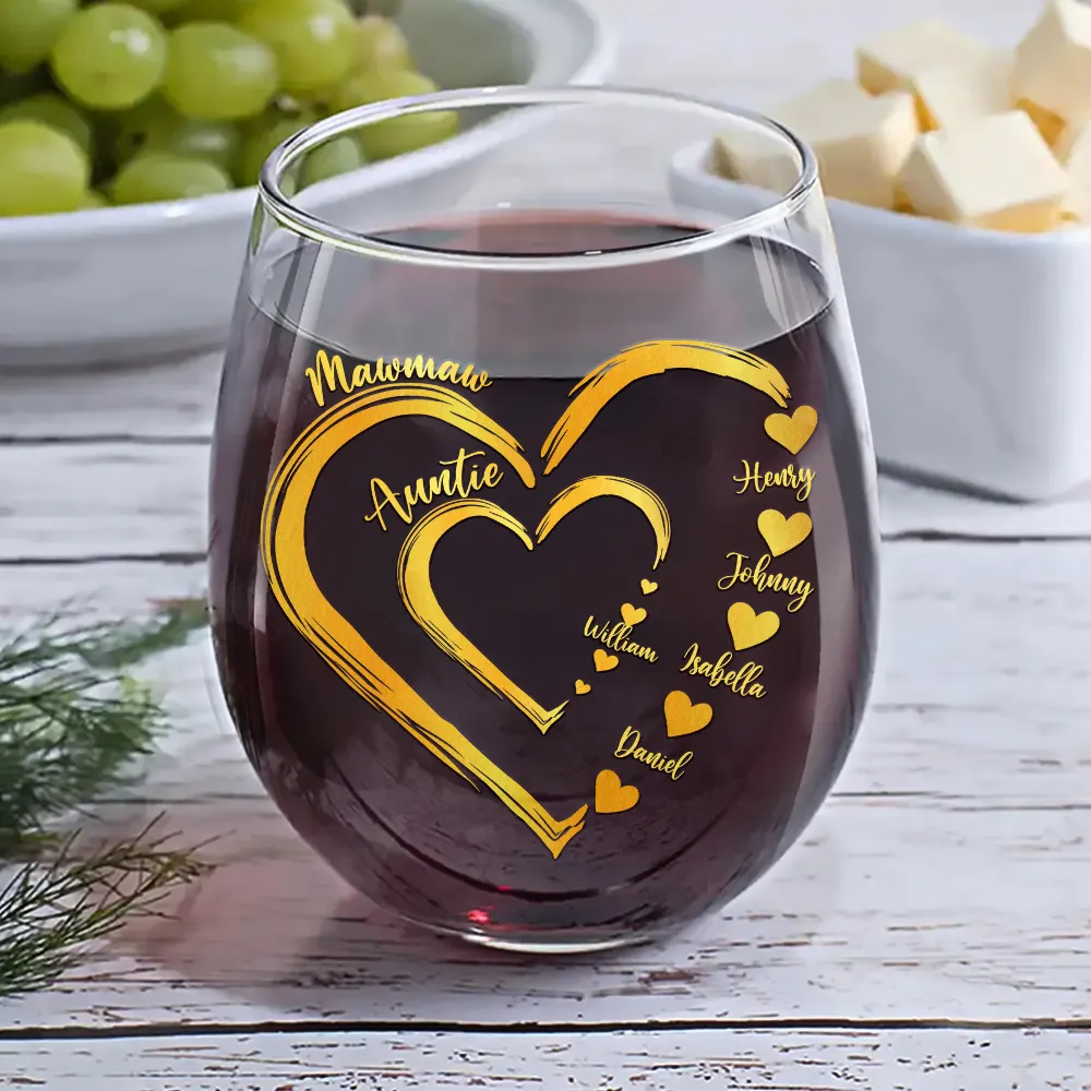 We Love Mom Grandma Sweethearts Kid Grandkid - Personalized Stemless Wine Glass - Image 6