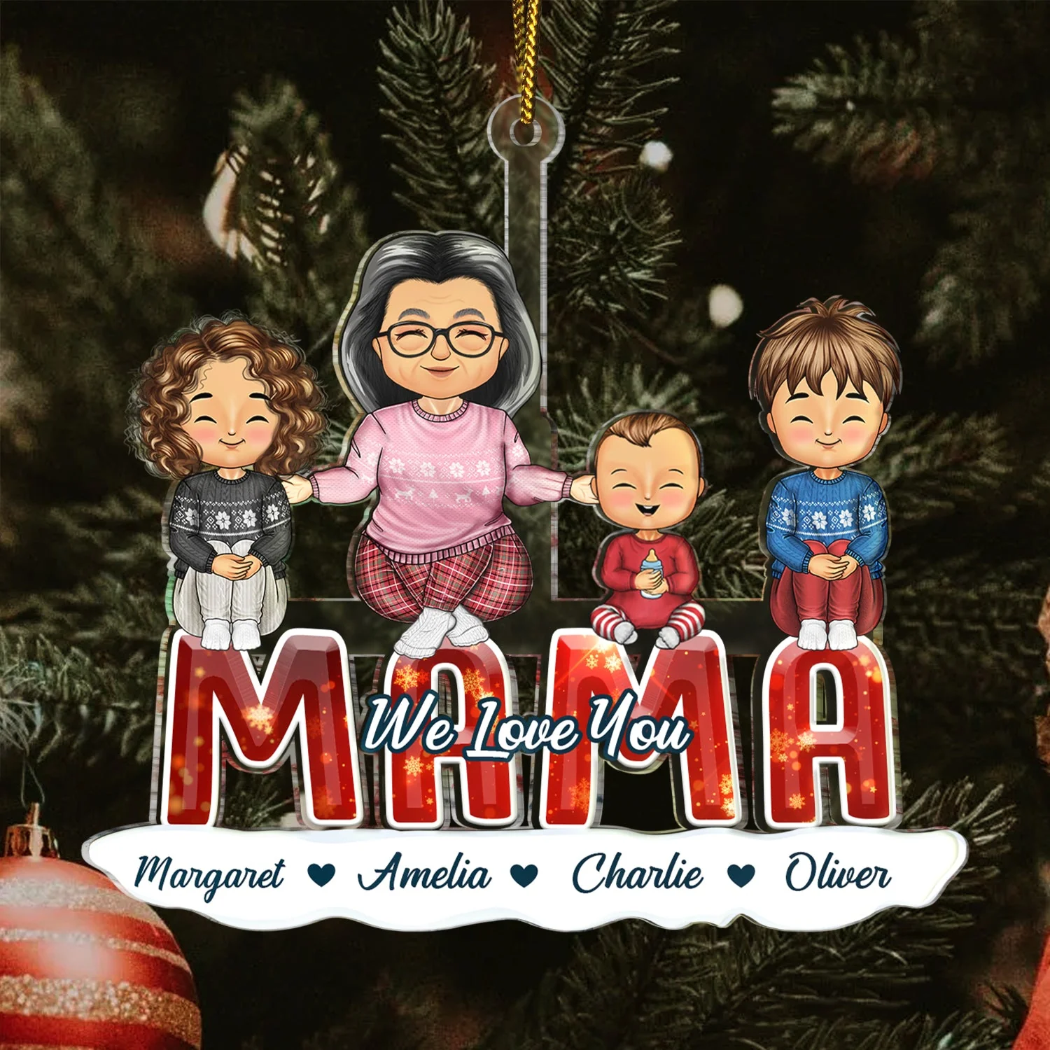 We Love You - Christmas Gift For Mothers And Grandma - Personalized Cutout Acrylic Ornament - Image 3