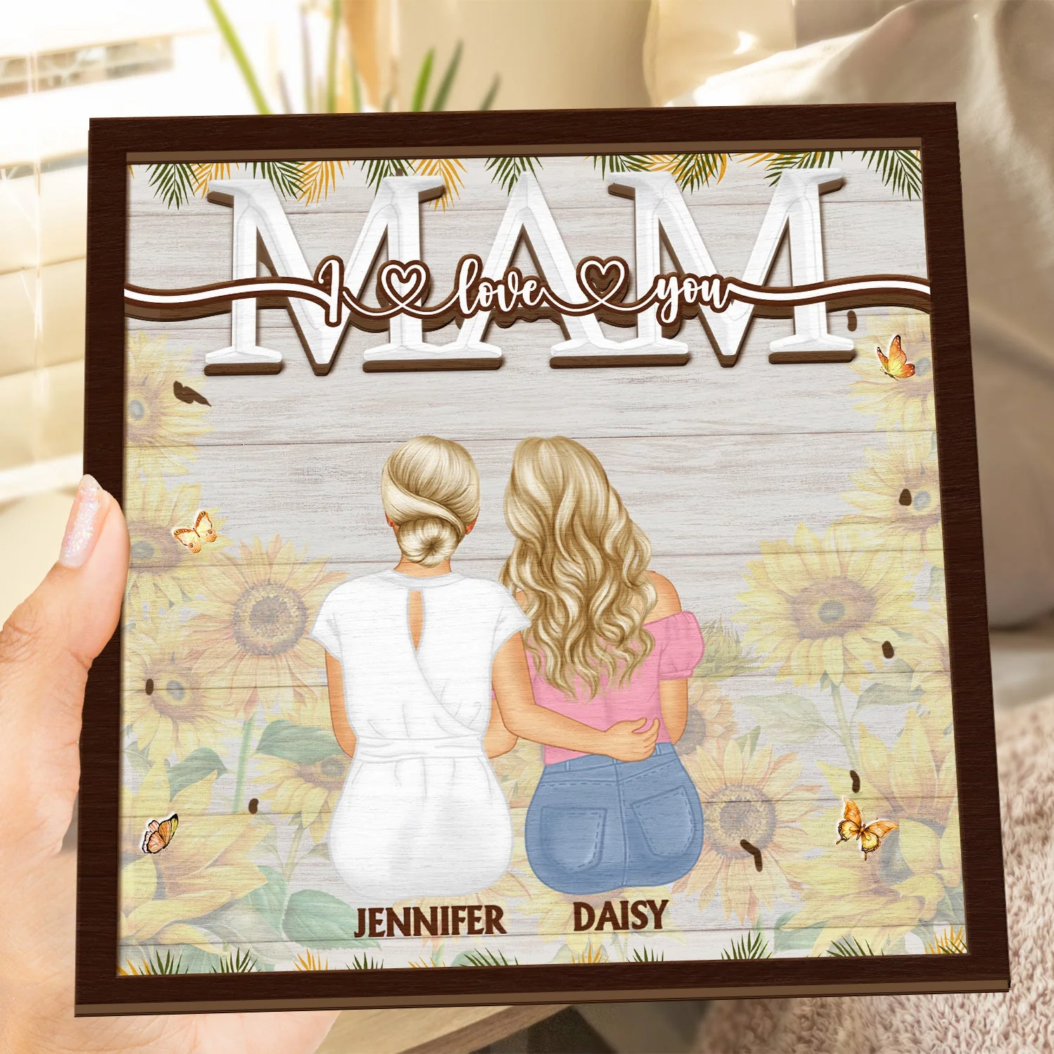 We Love You - Loving Gift For Mother, Grandma, Grandmother - Personalized 2-Layered Wooden Plaque With Stand - Image 4
