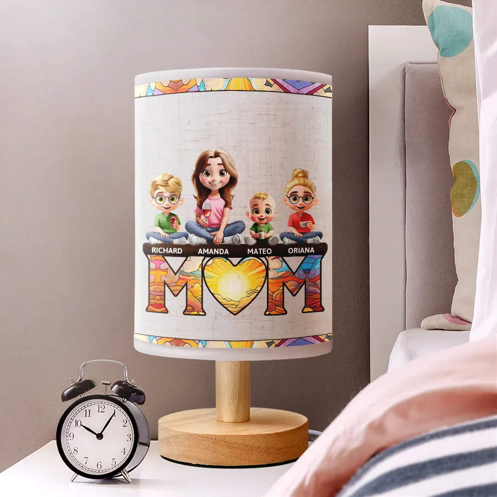 We Love You Mom 3D Cartoon Mother And Kids - Personalized Fabric Lamp - Image 2